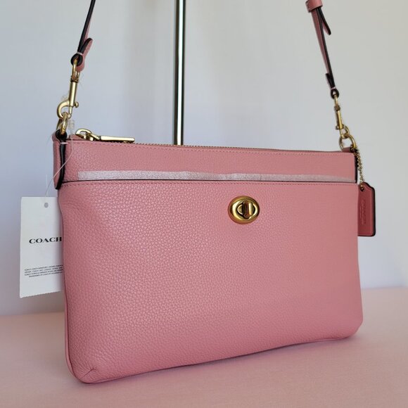 COACH Polly Pebbled Leather Crossbody Bag- Bubblegum color ⭐ - Picture 1 of 16